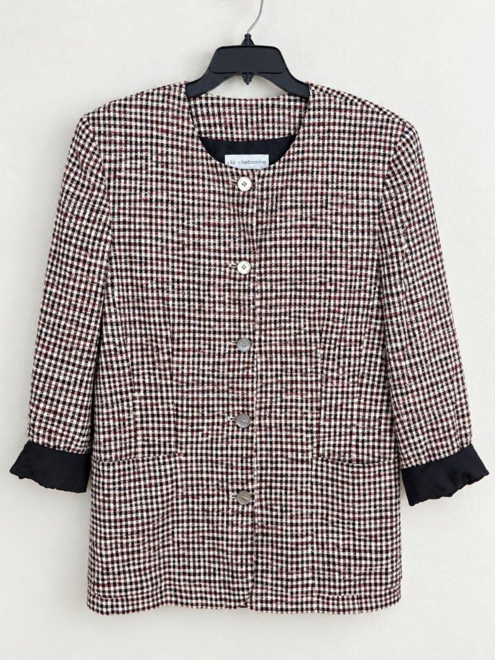 Vintage Liz Claiborne Collection Plaid Blazer Size 14 Ruffle Cuffs